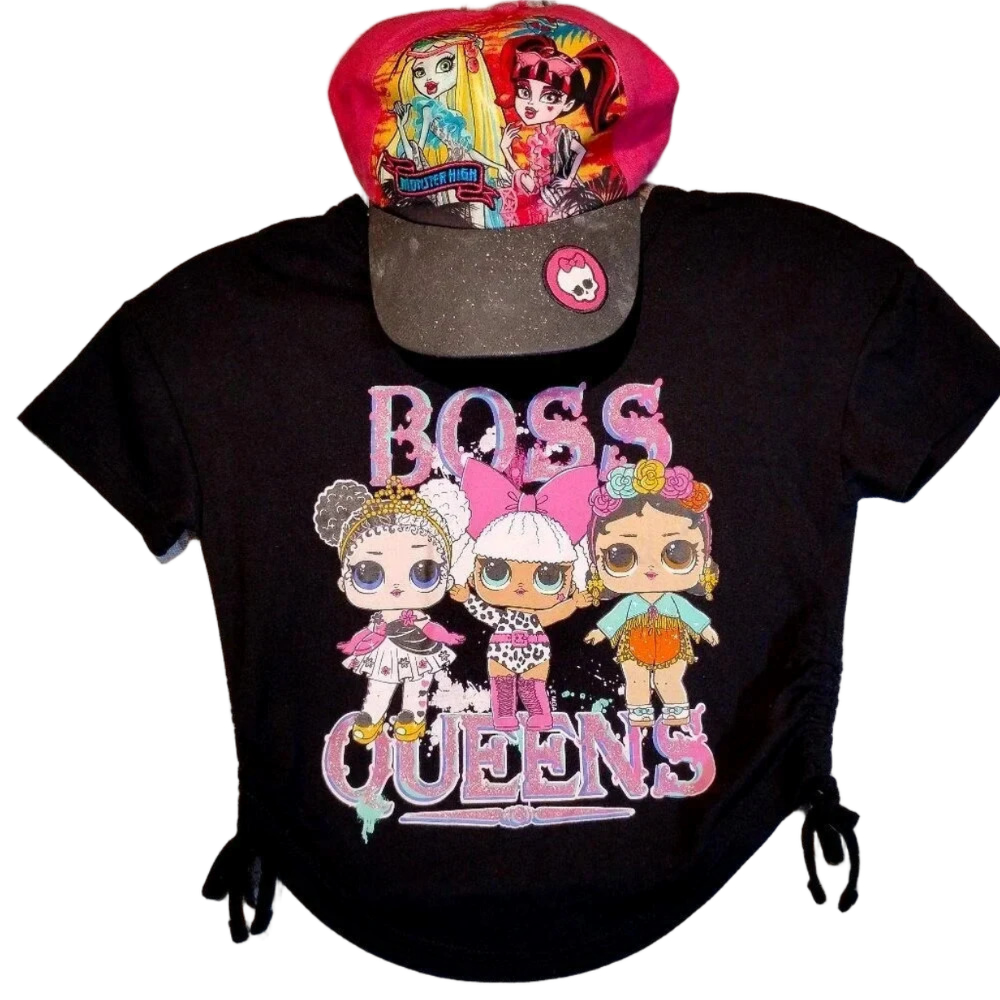 Kids Boss Queens Glitter T-Shirt & Monster High Baseball Hat SEE  MEASUREMENTS